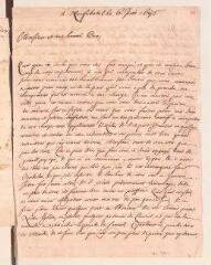 4 vues  - Ostervald, Jean-Frédéric. Lettre autographe signée avec cachet à Louis Tronchin.- Neuchâtel, 6 juin 1693 (ouvre la visionneuse)