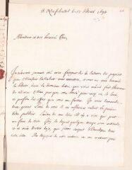 4 vues  - Ostervald, Jean-Frédéric. Lettre autographe signée avec cachet à Louis Tronchin.- Neuchâtel, 17 avril 1698 (ouvre la visionneuse)