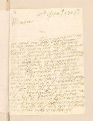 6 vues Neville, Grey. Lettre autographe signée à Louis Tronchin.- Londres, 1er juin 1703