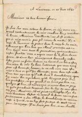 4 vues  - Gaudin, J[ean], [second pasteur à Nyon]. Lettre autographe signée avec cachet à Louis Tronchin.- Lausanne, 10 juin 1680 (ouvre la visionneuse)