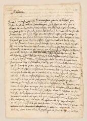 2 vues  - Tronchin, Louis. Minute autographe d\'une lettre rédigée par Louis Tronchin pour le compte d\'un personnage qui se trouve à Genève, adressée à une dame qu\'il appelle \'Votre Grandeur\' et qui se dit à ses ordres et aux ordres du comte de Noailles.- sans lieu, [après 1679] (ouvre la visionneuse)