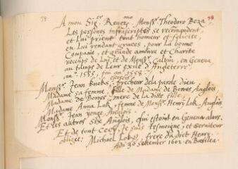 2 vues  - Lok, Michael. Lettre autographe signée à Théodore de Bèze.- Bâle, 30 septembre/10 octobre 1602 (ouvre la visionneuse)