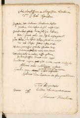 2 vues  - Brouillon, en partie de la main de Louis Tronchin, d\'une pièce de vers signée Johannes Tronchinus, en compliment à Jean-Robert Chouet.- janvier 1686 (ouvre la visionneuse)