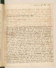 4 vues Le Maire, F[rançoise-Yolande], née Hugonin, [épouse de Daniel Le Maire, médecin]. Lettre autographe signée avec cachet à Louis [II] Tronchin.- Vevey, 19 mai 1737
