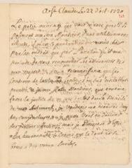 4 vues  - Camusat. Lettre autographe signée à Jean-Alphonse Turrettini. - Saint-Claude, 22 octobre 1720 (ouvre la visionneuse)