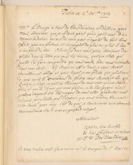 8 vues  - Des Houlières, C.-V. 3 lettres autographes signées à Jean-Alphonse Turrettini. - Turin, 12 octobre 1712 - 5 novembre 1712 et sans lieu ni date (ouvre la visionneuse)