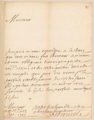 4 vues  - Iberville, d\'. Lettre autographe signée à Jean-Alphonse Turrettini. - Sans lieu, 27 septembre 1701 (ouvre la visionneuse)