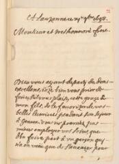 4 vues  - Vincent. Lettre autographe signée à Jean-Alphonse Turrettini. - Lausanne, 24 septembre 1698 (ouvre la visionneuse)