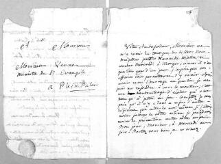 2 vues  - [Rousseau, Jean-Jacques]. Lettre autographe signée à Jacob Vernes. - Sans lieu ni date [Genève, peu avant le 22 septembre 1754] (Ecrite sur une lettre de Vernes à J.-J. Rousseau) (ouvre la visionneuse)