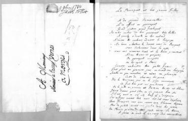 2 vues  - Butini-Rocca, [Jean-François]. \'Le perroquet et les jeunes filles\', pièce de vers écrite sur un feuillet de lettre d\'Antoine Mouchon de [1784]. Autographe (ouvre la visionneuse)