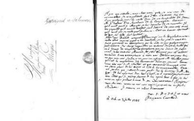 6 vues  - Carrard, Benjamin. 3 lettres autographes signées à Jacob Vernes. - Orbe, 3 juillet et 5 septembre 1785 (ouvre la visionneuse)