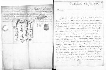 3 vues  - Mercier. Lettre autographe signée à Jacob Vernes. - Neufchâtel [Neuchâtel], 8 février 1785 (En annexe : Note de Troy le Lorrain) (ouvre la visionneuse)