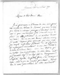3 vues  - Picot, [Pierre] (1746-1822, pasteur). Lettre autographe signée à Jacob Vernes. - Genève, 31 mars 1790 (ouvre la visionneuse)