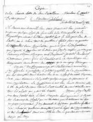 3 vues  - Vergennes, [Charles Gravier] de. \'Coppie de la seconde lettre... à Monsieur Gabhard\' [soit Dominique Gabard de Vaux, chargé d\'affaires à Genève]. - Versailles, 14 avril 1780 (ouvre la visionneuse)