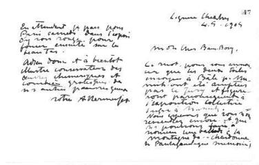 76 vues  - Hermenjat, A[braham]. 42 lettres et cartes autographes signées à Daniel Baud-Bovy. - Chexbres, Aubonne, 4 mai 1905-9 février 1930 et sans date (ouvre la visionneuse)