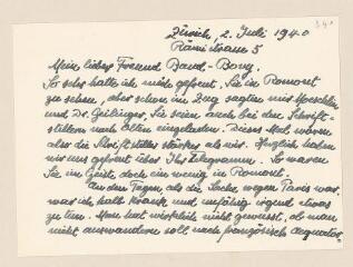 6 vues  - Giacometti, Augusto. 3 cartes autographes signées à Daniel Baud-Bovy. - Zurich, 2 juillet 1940-28 janvier 1941. (Allemand) (ouvre la visionneuse)