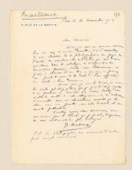 10 vues  - Marteau, Georges. 5 lettres autographes signées à Max van Berchem. - Paris, 12 novembre 1912 - 19 février 1913 (ouvre la visionneuse)