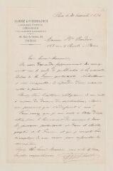 18 vues  - Fischbacher, G. (Librairie Sandoz et Fischbacher). 5 lettres autographes signées à Henri Bordier. - Paris, 20 novembre 1874 - 21 octobre 1881 (ouvre la visionneuse)