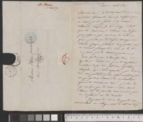 2 vues  - Saint-Hilaire, Auguste. Lettre autographe signée à Henri Bordier. - Paris, 11 avril 1839 (ouvre la visionneuse)