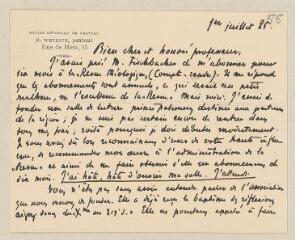 2 vues  - Weyrich, E[ugène]. Carte autographe signée à Auguste Bouvier.- Castres (Gard), 1er juillet 1885 (ouvre la visionneuse)