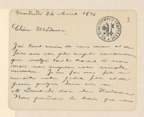 19 vues  - Marillier, Jean-Marie. 5 lettres autographes signées à René Claparède. - Sans lieu, 24 avril - 11 novembre 1896. (Avec enveloppe) (ouvre la visionneuse)