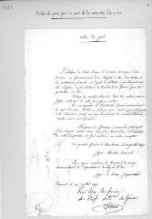 2 vues  - Ordre pour le port de la cocarde blanche, édicté par le Général Mouton Duvernet le 23 juillet 1815, copie du 30 juillet adressée à Dufour à Clermont (ouvre la visionneuse)