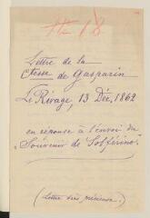 8 vues  - Gasparin, comtesse [Valérie] de. 1 l.a.s. à [Henry Dunant]. - Le Rivage, 13 décembre 1862. - (copie : f. 141 et 144) (ouvre la visionneuse)