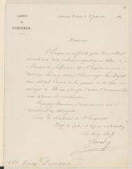 4 vues  - Sacalay, sous-chef du Cabinet de l\'empereur. 1 l.a.s. à Henry Dunant. - Palais des Tuileries, 8 janvier 1863 (ouvre la visionneuse)