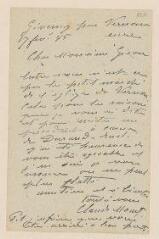 22 vues  - Monet, Claude. 5 lettres autographes signées adressées à Charles Giron.- Giverny par Vernon, Paris, 17 février 1885 - 27 mars 1886 et sans date (avec enveloppe) (ouvre la visionneuse)