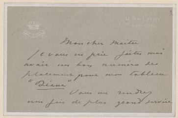 6 vues  - Abbéma, Louise. 3 lettres autographes signées à Jules Lefebvre. - Paris, sans date (ouvre la visionneuse)