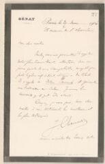 2 vues  - Chaumié, J[oseph]. Lettre autographe signée à Jules Lefebvre. - Paris, 27 mars 1906 (ouvre la visionneuse)
