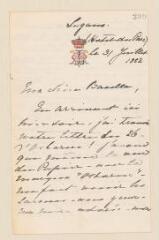 12 vues  - Victoria, princesse impériale d\'Allemagne. Lettre et carte autographes signées à Madamoiselle Bujard. - Lugano et sans lieu, 31 juillet-[décembre] 1882. (Avec enveloppe) (ouvre la visionneuse)