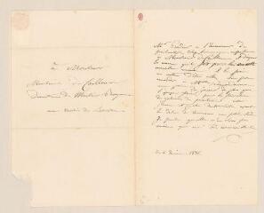 2 vues  - Pradier, James. Lettre autographe signée à De Cailleux, directeur des Musées royaux du Louvre. - Sans lieu, 6 janvier 1836 (ouvre la visionneuse)