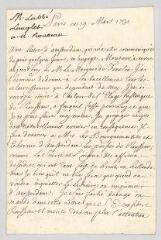 4 vues  - Lenglet-Dufresnoy, abbé Nicolas. Lettre autographe signée à Jean-Baptiste Rousseau.- Paris, 19 mars 1731 (ouvre la visionneuse)