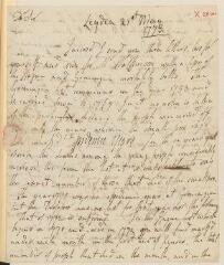 4 vues  - Stephen, Tho[ma]s. Lettre autographe signée adressée à Louis Odier.- Leyden, 21 mai 1773 (en anglais) (ouvre la visionneuse)