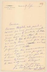 6 vues  - Compain, Louise. 2 lettres autographes signées à Pierre-Paul Plan.- Charenton, 25 septembre 1901 - 11 octobre 1901 (ouvre la visionneuse)