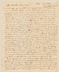 4 vues  - Prevost, Pierre. Lettre autographe signée à sa mère Jeanne-Marie Prevost-Bellamy.- [Ha ?], 16 septembre 1774 (ouvre la visionneuse)