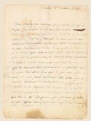 4 vues  - Rousseau, Jean-Jacques. Lettre autographe non signée à Madame de Warens.- 5 octobre 1743. (ouvre la visionneuse)