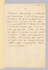 2 vues  - Rousseau, Jean-Jacques. Lettre autographe non signée à François Coindet.- 21 mai 1759. (ouvre la visionneuse)