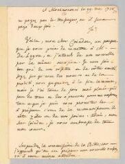 4 vues  - Rousseau, Jean-Jacques. Lettre autographe non signée à François Coindet.- 29 mai 1758. (ouvre la visionneuse)