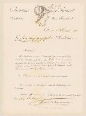 2 vues  - Beaumont, Elie de. Secrétaire perpétuel de l\'Académie des sciences. Lettre autographe et imprimée signée à Marc Thury. - Paris, 5 février 1855 (ouvre la visionneuse)