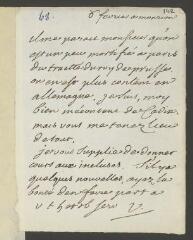 2 vues  - [Voltaire]. Billet autographe, signé d\'une initiale, [à Jean-Robert Tronchin].- Montriond, 6 février [1756] (ouvre la visionneuse)