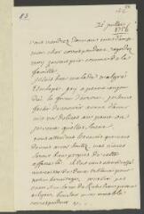 4 vues  - V[oltaire]. Lettre autographe, signée d\'une initiale, [à Jean-Robert Tronchin].- 21 juillet [1756] (ouvre la visionneuse)