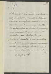 2 vues  - V[oltaire]. Billet autographe, signée d\'une initiale, [à Jean-Robert Tronchin].- 2 août [1756] (ouvre la visionneuse)