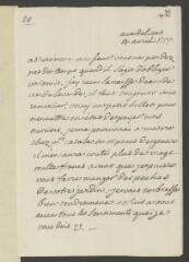 4 vues  - V[oltaire]. Lettre autographe, signée d\'une initiale, [à Jean-Robert Tronchin].- Aux Délices, 4 avril [1755] (ouvre la visionneuse)