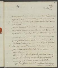 2 vues  - V[oltaire]. Lettre autographe, signe d\'une initiale, [à Jean-Robert Tronchin].- 23 septembre [1760] (ouvre la visionneuse)