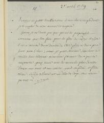 2 vues  - V[oltaire]. Billet, de la main de Jean-Louis Wagnière, signé d\'une initiale, [à Jean-Robert Tronchin].- 2 avril [1759] (ouvre la visionneuse)