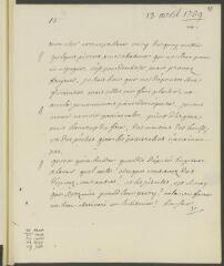4 vues  - V[oltaire]. Lettre autographe, signée d\'une initiale, à J[ean-]R[obert] Tronchin, à Lyon.- [13 avril 1759] (taxe et marque postales) (ouvre la visionneuse)