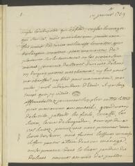 4 vues  - V[oltaire]. Lettre autographe, signée d\'une initiale, à J[ean-]R[obert] Tronchin, à Lyon.- 17 janvier [1759] (taxe et marque postales) (ouvre la visionneuse)