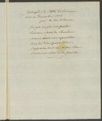2 vues  - Copie d\'une \'Epitaphe de l\'abbé [Claude Henri de Fusée] de Voisenon, mort en décembre 1775\', de la main de François Tronchin.- Sans date (ouvre la visionneuse)